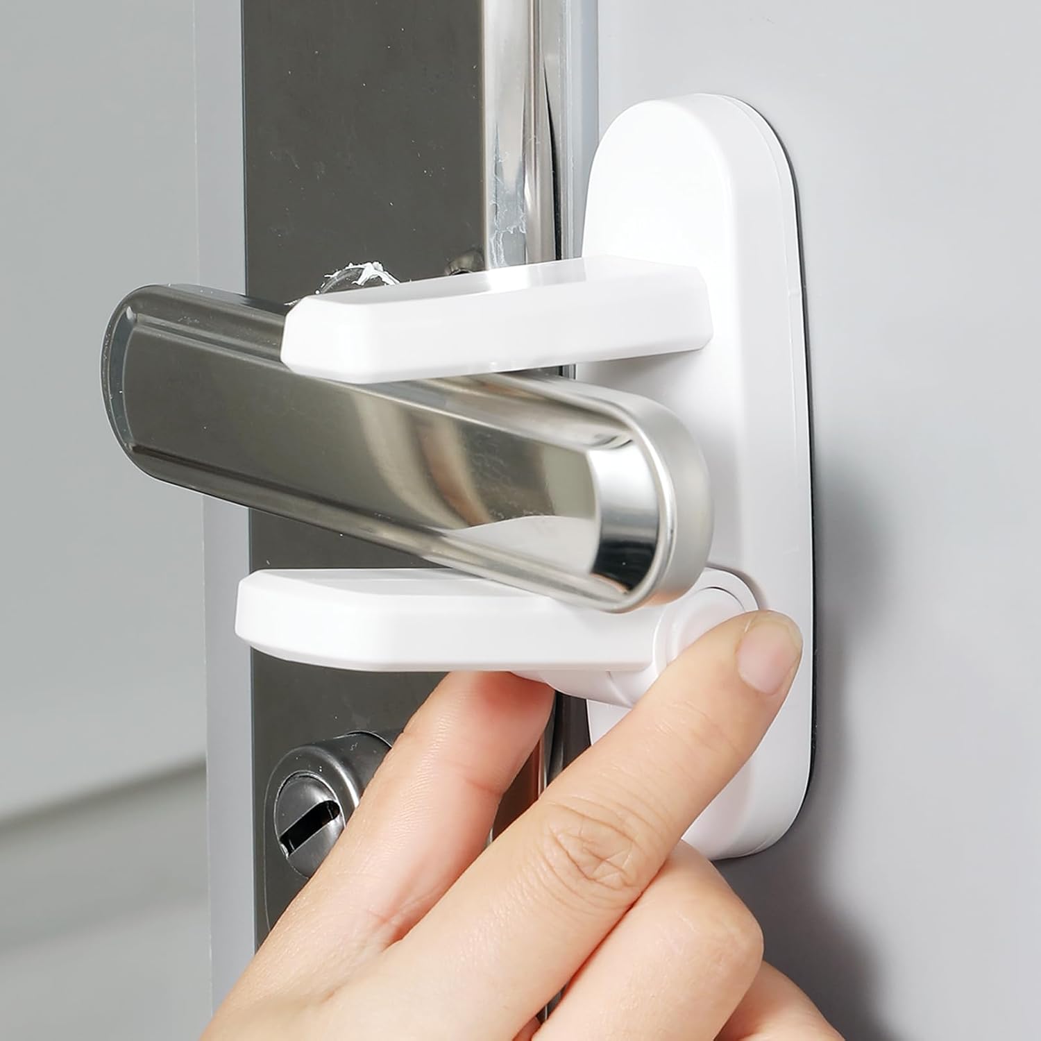 Door Lever Lock 2 Pack, No Drilling or Tools Needed for Installation, ABS Material Door Handle Baby Proof with Strong 3M Adhesive, Prevents Toddlers from Opening Door