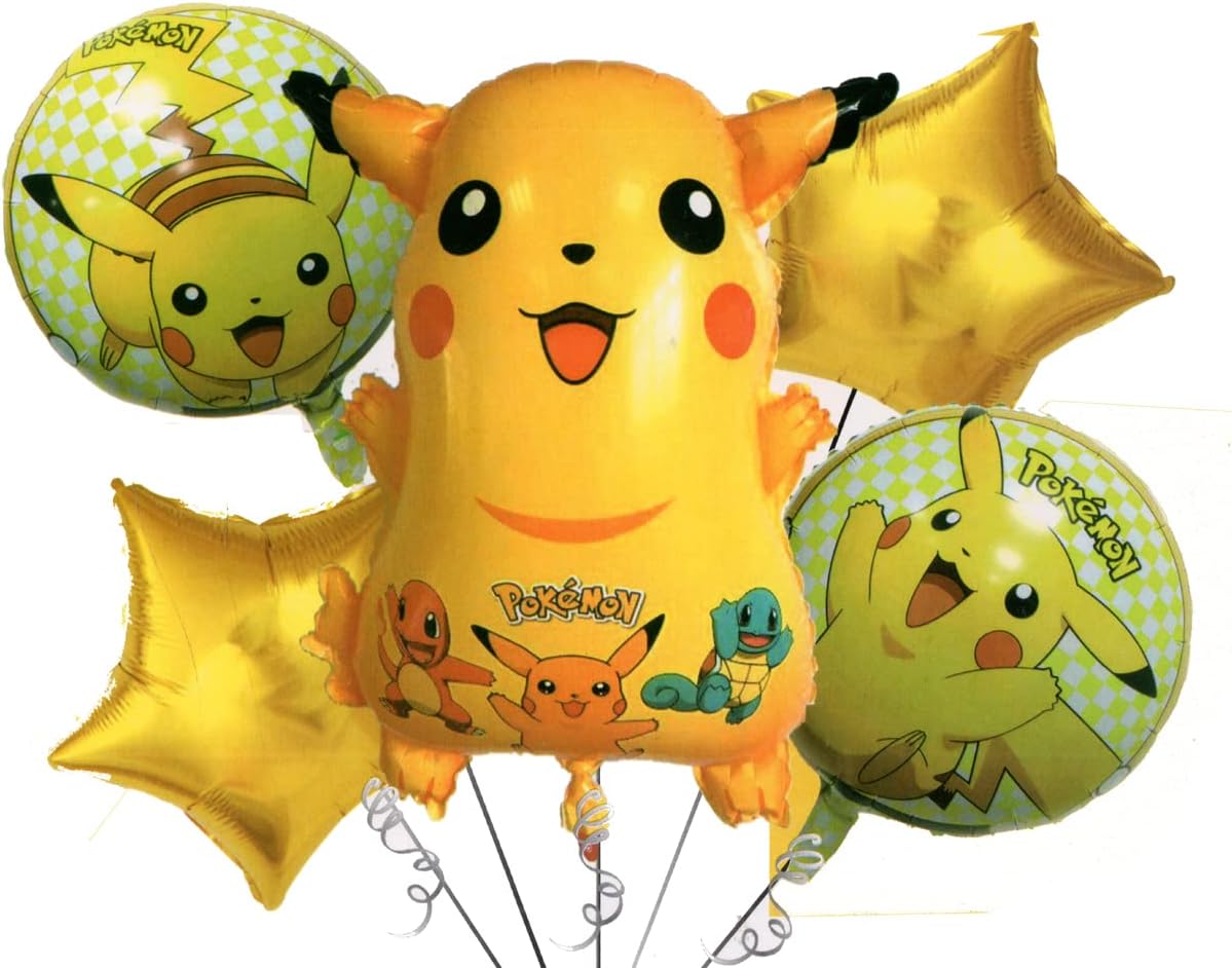 Party Pack Pkachu Pokemon Birthday Decoration Theme Foil Balloon 5 Pc Set(Yellow)