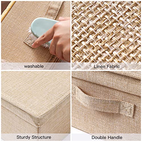 2Pack Under Bed Storage Bins With Lids Carry Handles Linen Fabric Foldable Stackable Sturdy Large Capacity Clothes Organizer For Clothing, Shoes, Blankets, Sweaters, Toys (Beige, 32"*17"*6") #TOP4