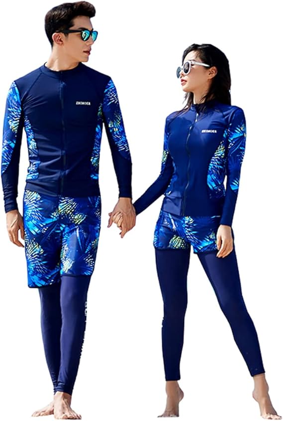 Amazon フィットネス水着 メンズ 3点セット レディース 4点セット 上下 ラッシュガード 水着 競泳水着 おそろい ペア 水着 サーフパンツ 長袖 前開き Uvカット 体型カバー 水陸両用 おしゃれ 大きいサイズ L458 2xl 男性用 3点セット 水着 オーバーウェア 通販