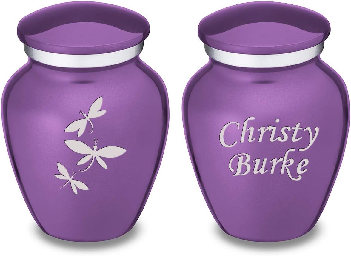 Geturns Embrace Keepsake Personalized Dragonfly Cremation Urns for Human Ashes I Purple Funeral Urn for Women and Men with Double Side Engraving I 3.5 lbs