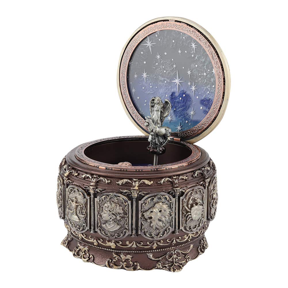 Greensen Scatola Musicale Vintage con Dea Rotante e Luci LED Suona la Melodia de Il Castello nel Cielo per Regali Collezionisti Bambini Adulti (Toro)