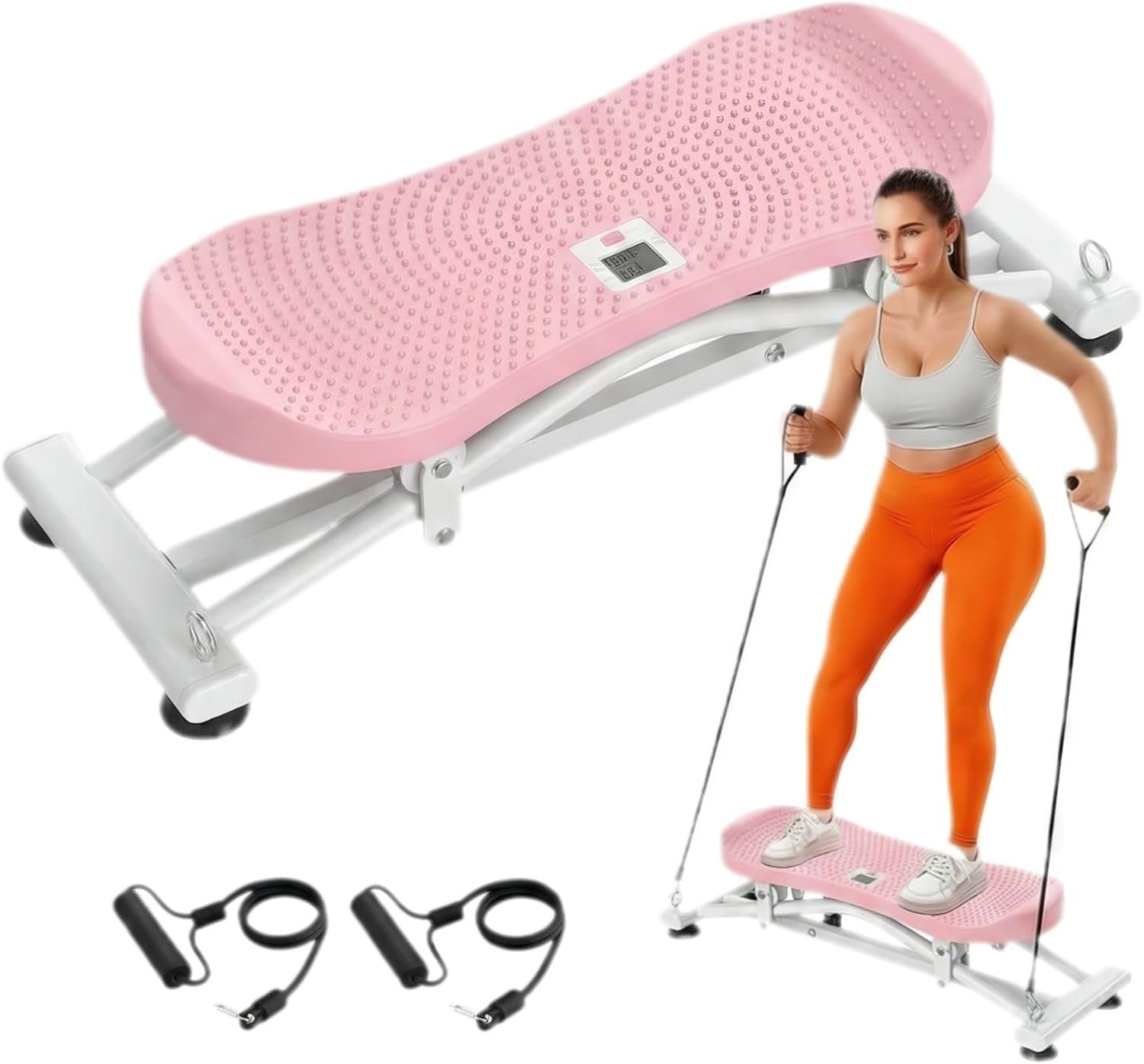 Balance Board for Adults, Rocking Stepper with Resistance Bands, Portable Wobble Board with LCD Monitor, 300 lbs Capacity Ski Trainer for Full Body Workout at Home Gym