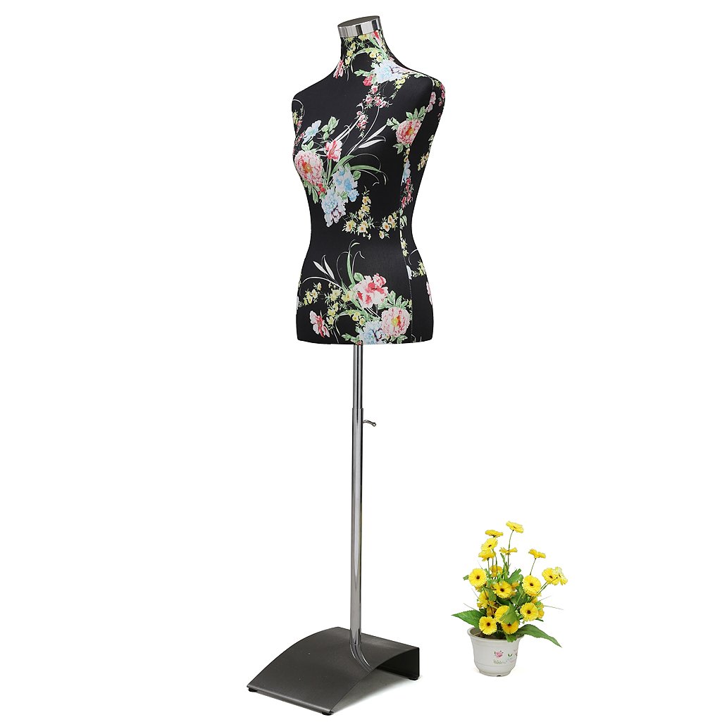 Loywe Manichino da sartoria, busto Torso da Donna per vetrine, con altezza regolabile Base quadrata in metallo Gr. 36/38 Nero e rosso LW6022