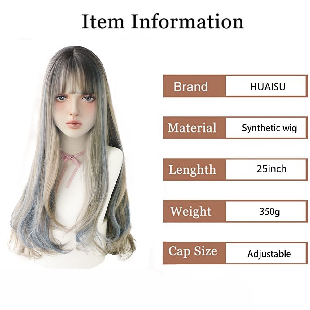 Long Black Wig With Bangs Natural Hair Wig for Women Cosplay Wig (Blonde) - Image 3