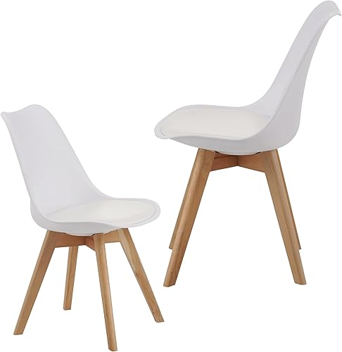 Miniatura 7 de Juego de 4 sillas de comedor de estilo medieval moderno con patas de madera, sillas de cocina y comedor, juegos de mesa y sillas, silla de Blanco