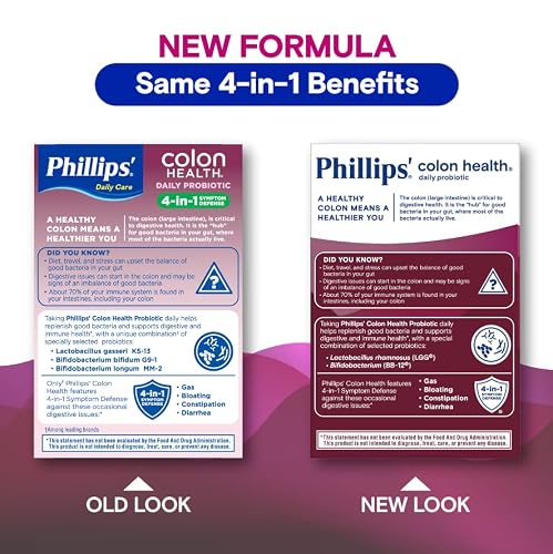 Phillips’ Colon Health Daily Probiotic Capsules, 4-In-1 Symptom Defense To Help Defend Against Occasional Gas, Bloating, Constipation, And Diarrhea, Daily Supplement, 60 Count #TOP5