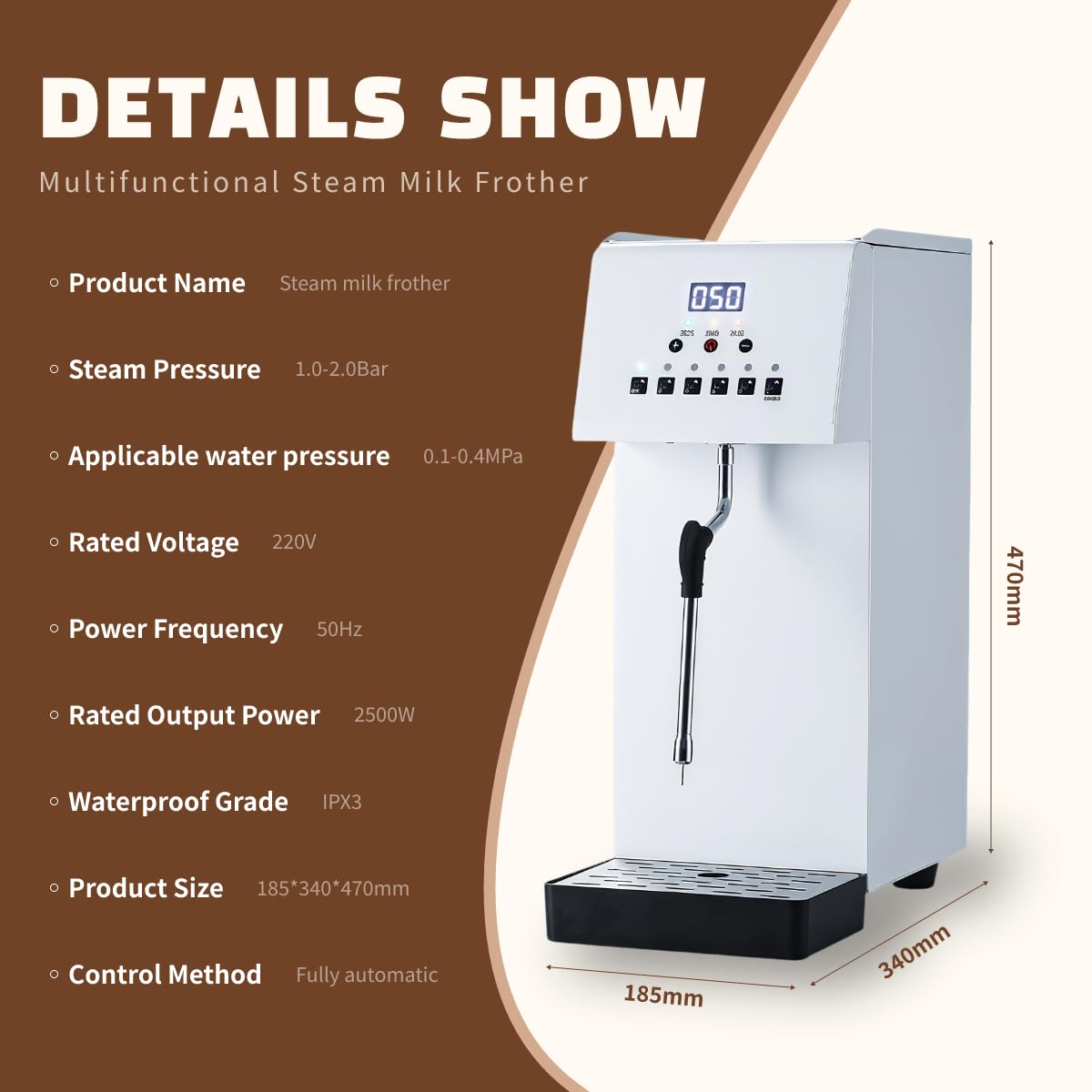 Montalatte Elettrico a Vapore, Grande capacità 6 L, Montalatte Elettrico in Acciaio Inox, Riscaldamento Rapido, Adatto per caffè E tè