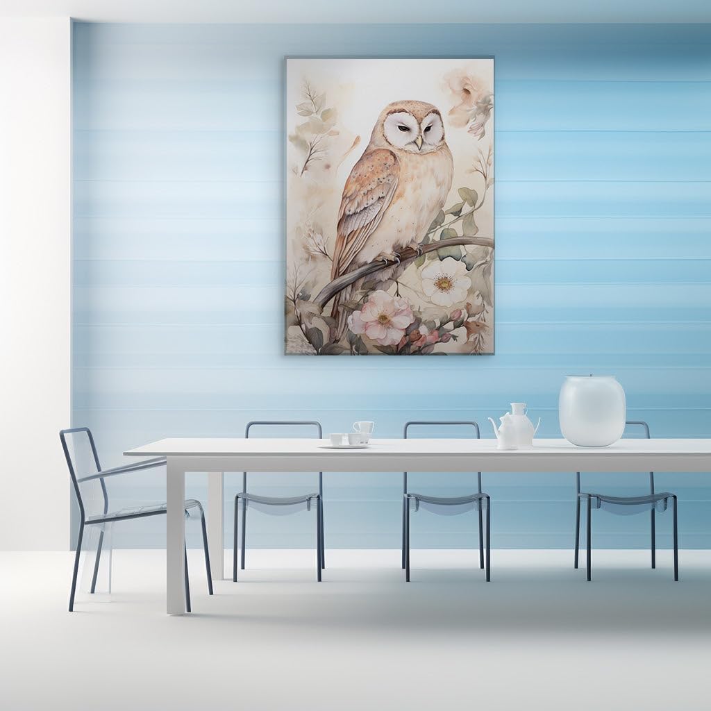 Canvas for Living room. Whispering Wisdom: The Enigmatic Brown Owl Perched in Serene Stillness, 27 x 18 inch Canvas Wall Art - Ready to Hang - 69x46 cm (27x18 inch)