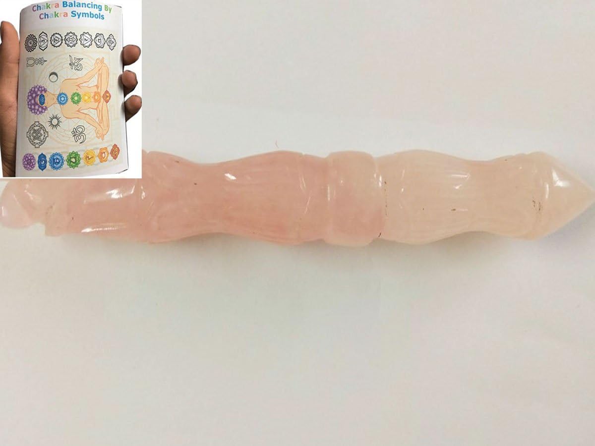 Vaibhav Jewels Pink Hand Carved Healing Wand Free Booklet Crystal Therapy 3-3.5" Rare Stick Chakra Balancing Energy, Meditation Massage Wand Metaphysical Psychic Health Wealth Prosperity Divine Gift