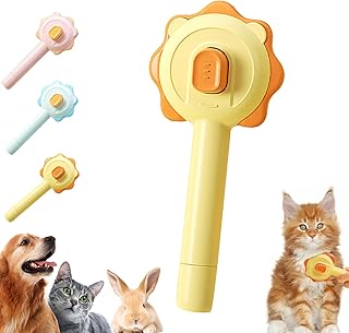 Pet Hair Cleaner Brush, Cat Grooming Brush with Release Button, Magic Pet Comb, Cat Brush for Shedding Long or Short Hair Cats Dogs Pet Massage Brushes, Self Cleaning Slicker Comb (Yellow)