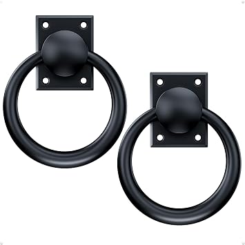 trust4care 3-3/4" 2-Set Black Rotatable Barn Door Ring Handles Gate Pulls