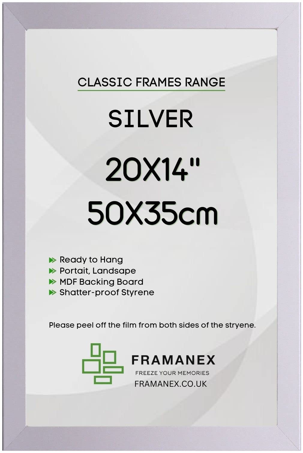 Framanex Silver B3 20X14 (50X35cm) Large Picture Photo Poster Frames | Modern, Wood Finish, Landscape, Portrait Wall Hanging Picture Frames | 35X50cm-14X20 Inch Rectangle Picture Frame [Silver]