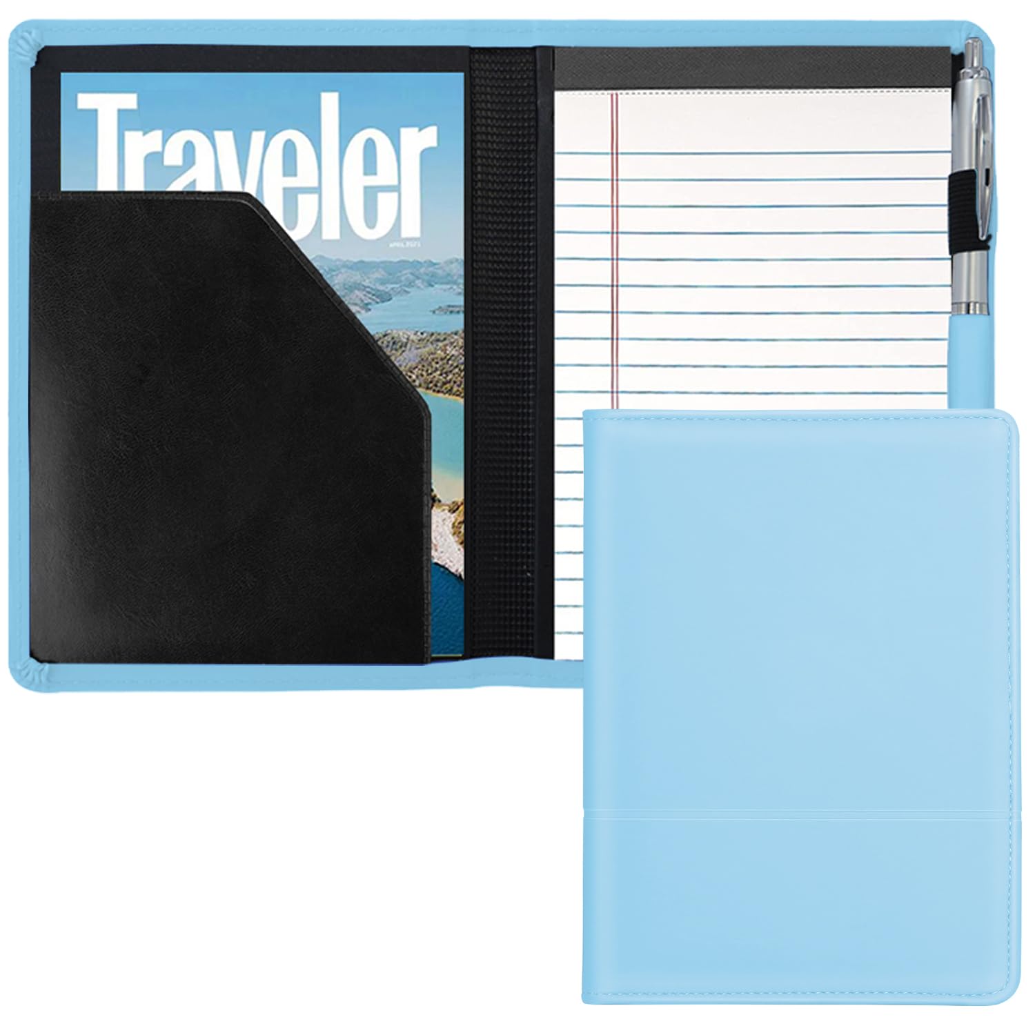 Padfolio/Portfolio Binder, Mini Padfolio Portfolio Binder 5 x 8 Legal Writing Pad, A5 Document Organizer Folder for Men Women, Sky Blue