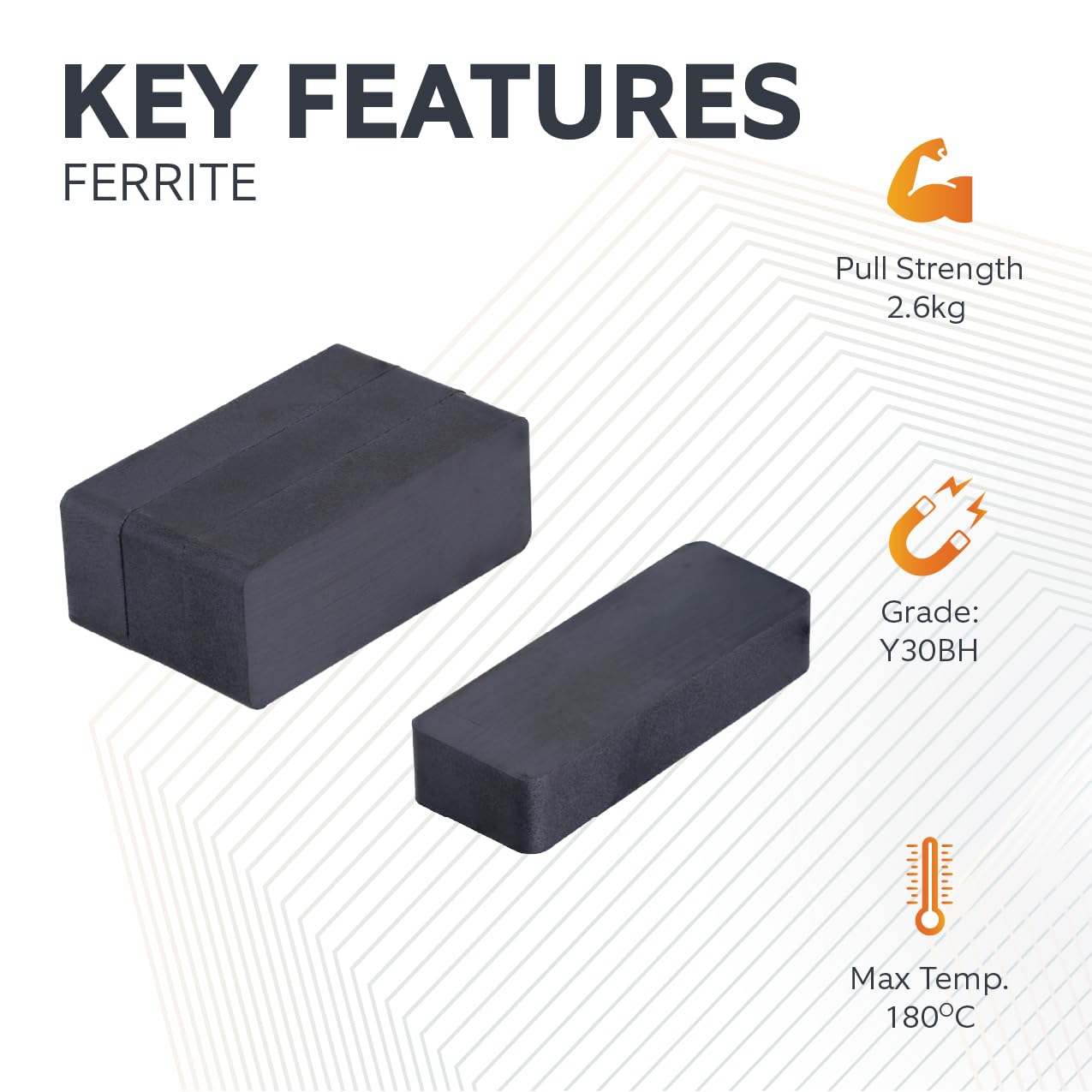 first4magnets FE501910-50 magnes Expert 50 x 19 x 10 mm grubości magnes ferrytowy Y30BH - ciągnięcie 3 kg (opakowanie 50 szt.)