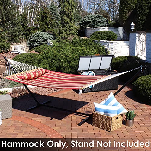 Sunnydaze Outdoor Quilted Fabric Hammock - Two-Person With Spreader Bars - Heavy-Duty 450-Pound Capacity - Red Stripe #TOP6