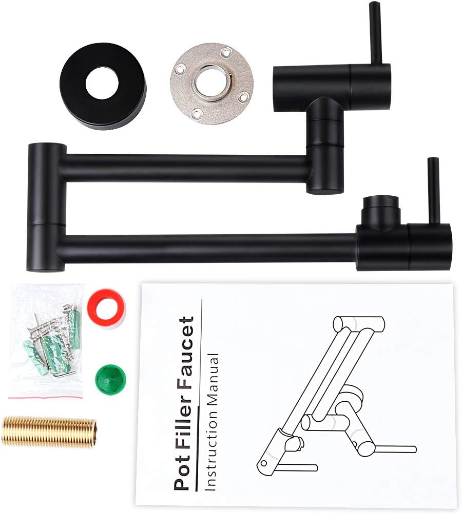🛒 Crazy Deals KWODE Matte Black Pot Filler Faucet Wall Mount Commercial Kitchen Sink Faucet Double Joints Folding Stretchable Swing Arm with Single Hole 2 Handles Brass