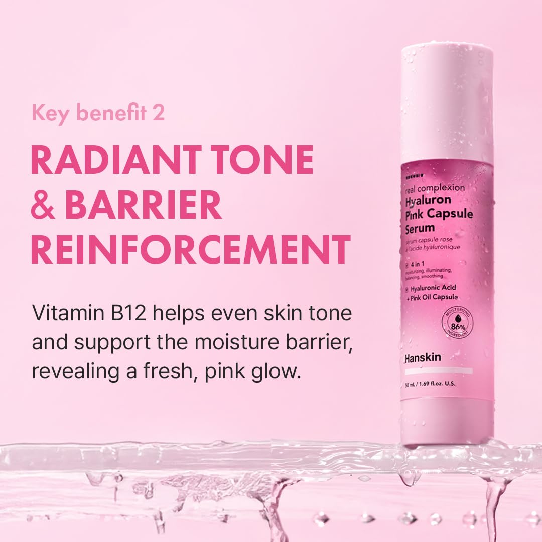 Hanskin Hyaluron Pink Capsule Serum – 6-Layer Hyaluronic Acid for Deep Hydration, Glass Skin Glow & Pink Radiance | Vitamin B12 Barrier Support, Moisturizing & Brightening Korean Serum | 1.69 fl oz - Image 4