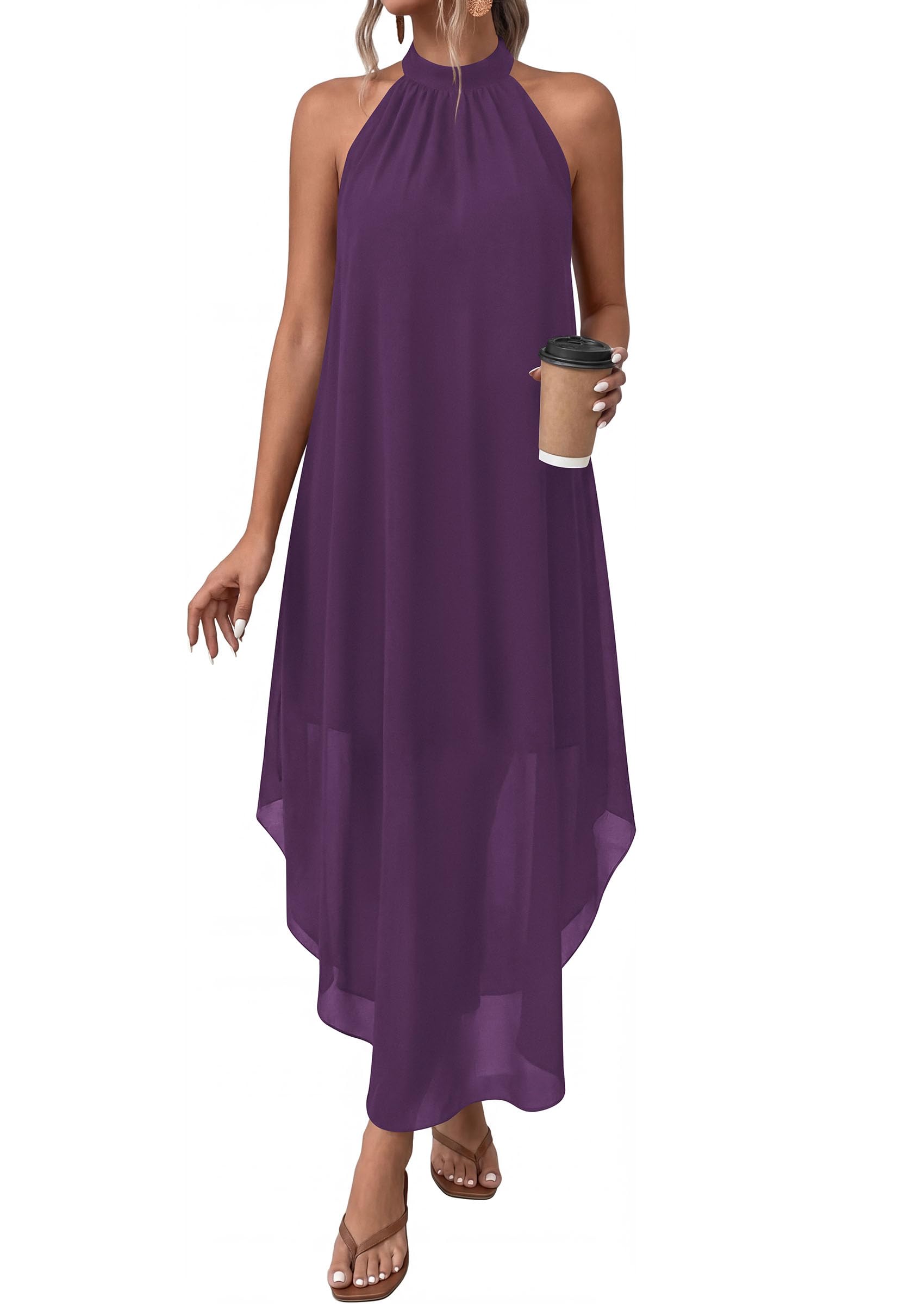 PRETTYGARDEN Women's Summer Wedding Guest Halter Maxi Dresses