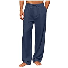 Summer Comfy Pants for Men Loose Business Casual Work Pants Straight Leg Streetwear Solid Trousers with Pockets