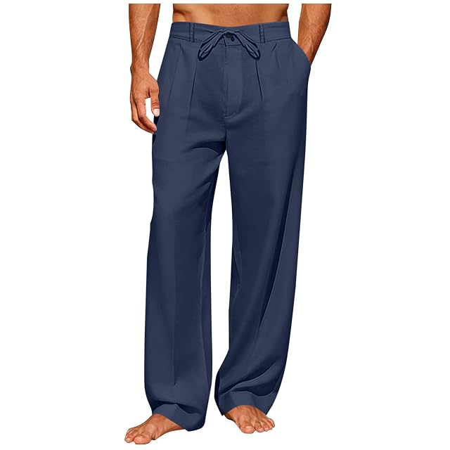 Summer Comfy Pants for Men Loose Business Casual Work Pants Straight Leg Streetwear Solid Trousers with Pockets