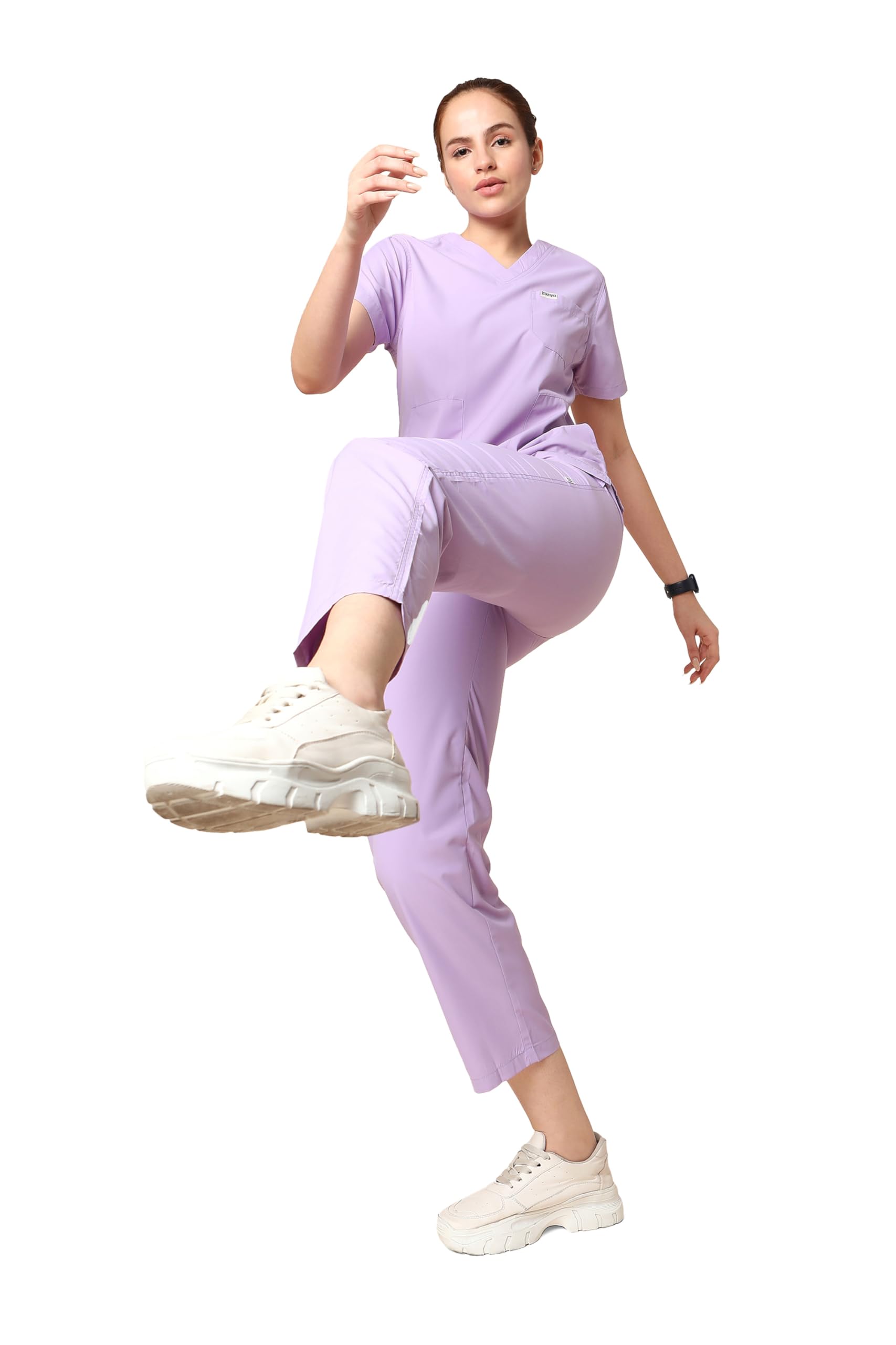 KNYA Classic Women's 5-Pocket New Gen Scrubsuit | V Neck | Flexibile & Comfortable Top & Bottom | Easily Accessible Pockets | Uniform for Doctors.