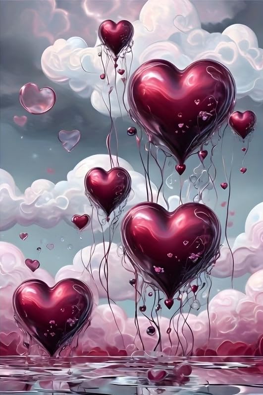 Image of MYBISYMQQ Romantic Heart Balloon Cross Stitch Kits for Adults Beginners - 11CT Stamped Love Heart Embroidery Kit, DIY Pre-Printed Needlepoint Patterns for Home Wall Art Decor, 15.7x11.8 Inches