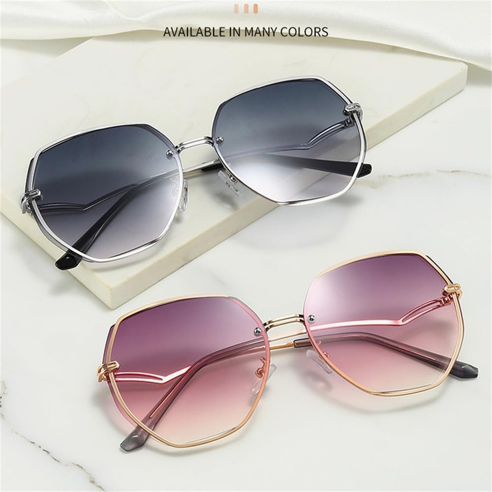 Frameless Women's Sunglasses Metal Frame Vintage Polygonal Spring Sunglasses UV400