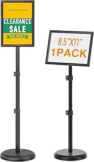 Sign Holder Stand 8.5x11 inch, Adjustable Floor Standing Sign Holder, Heavy Duty Sign Stand for Display, Fillable Retractable Poster Stand for Malls, Schools, Restaurants (1Pack)
