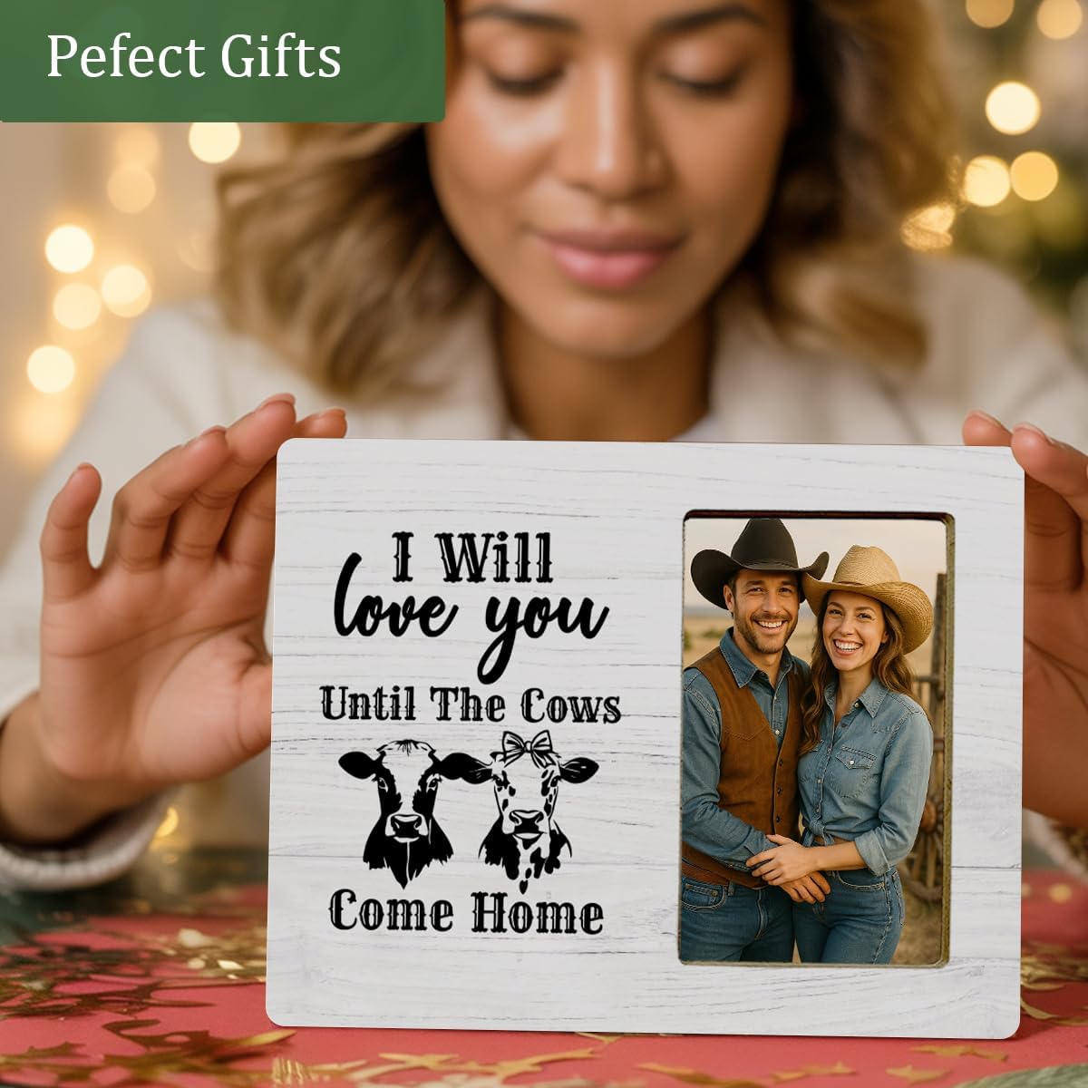Cow Gifts Picture Frame for Couple Girlfriend Boyfriend, Love You Till the Cows Come Home Wooden Picture Frames - Image 4