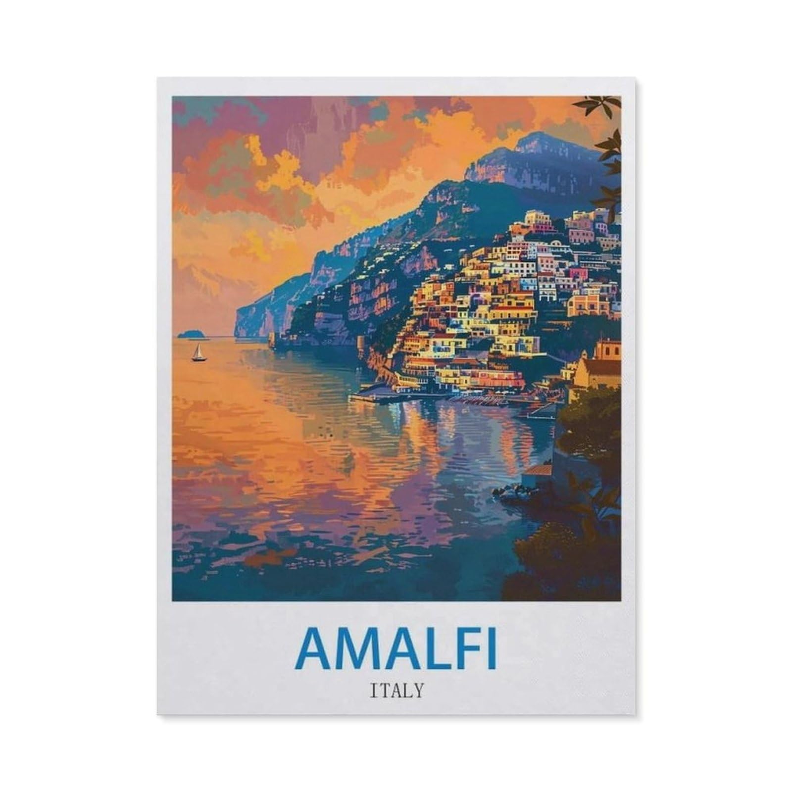 Beayodkp （30 X 40 Cm/11.81 X 15.74 Inches） Amalfi Italy，Diamond Art Kits For Adults And Kids, Full Drill Round Rhinestone Paint With Diamonds-Ci69