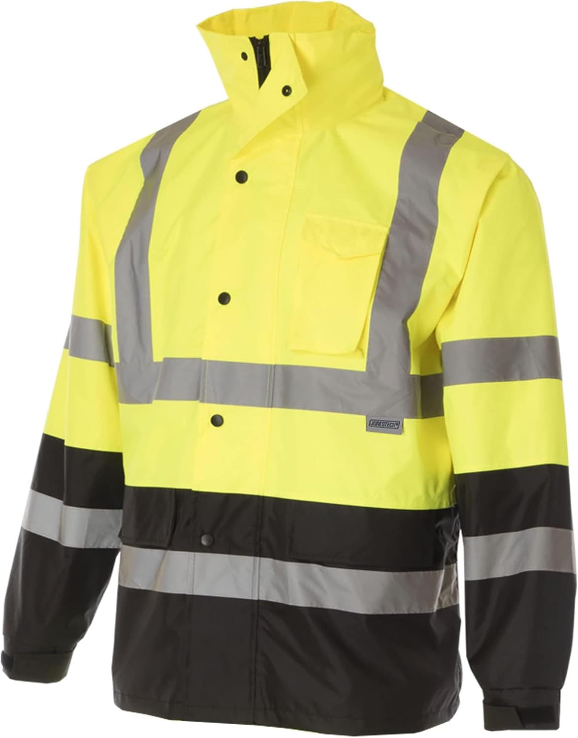 JORESTECH Safety Men's Rain Set with Hi Vis Jacket with hood, with Reflective Stripe, Dirt-concealing Black Bottom Pants