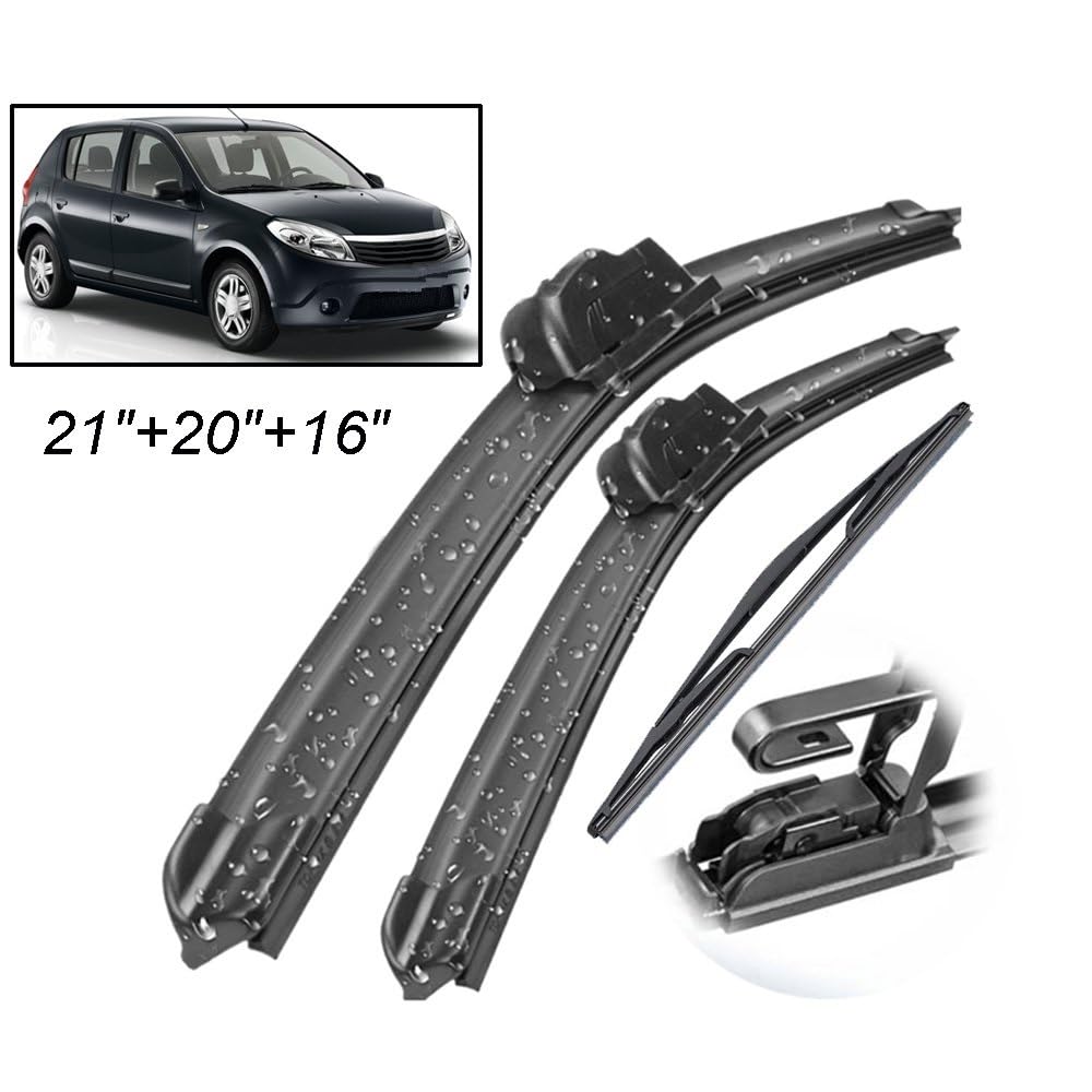 Spazzole Tergicristallo Anteriore Posteriore Spazzole Tergicristallo Set Kit Per Dacia Per R&enault Sandero MK1 2007-2010 2011 2012 Parabrezza Parabrezza Finestra 21 "20" 16" Tergicristallo Auto