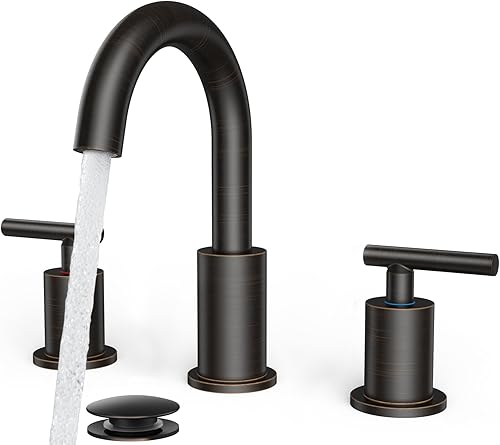 Miniatura 22 de FORIOUS Grifo de baño negro de 3 agujeros, 8 pulgadas, grifo de lavabo de baño negro mate generalizado con boquilla giratoria de 360°, adecuado para