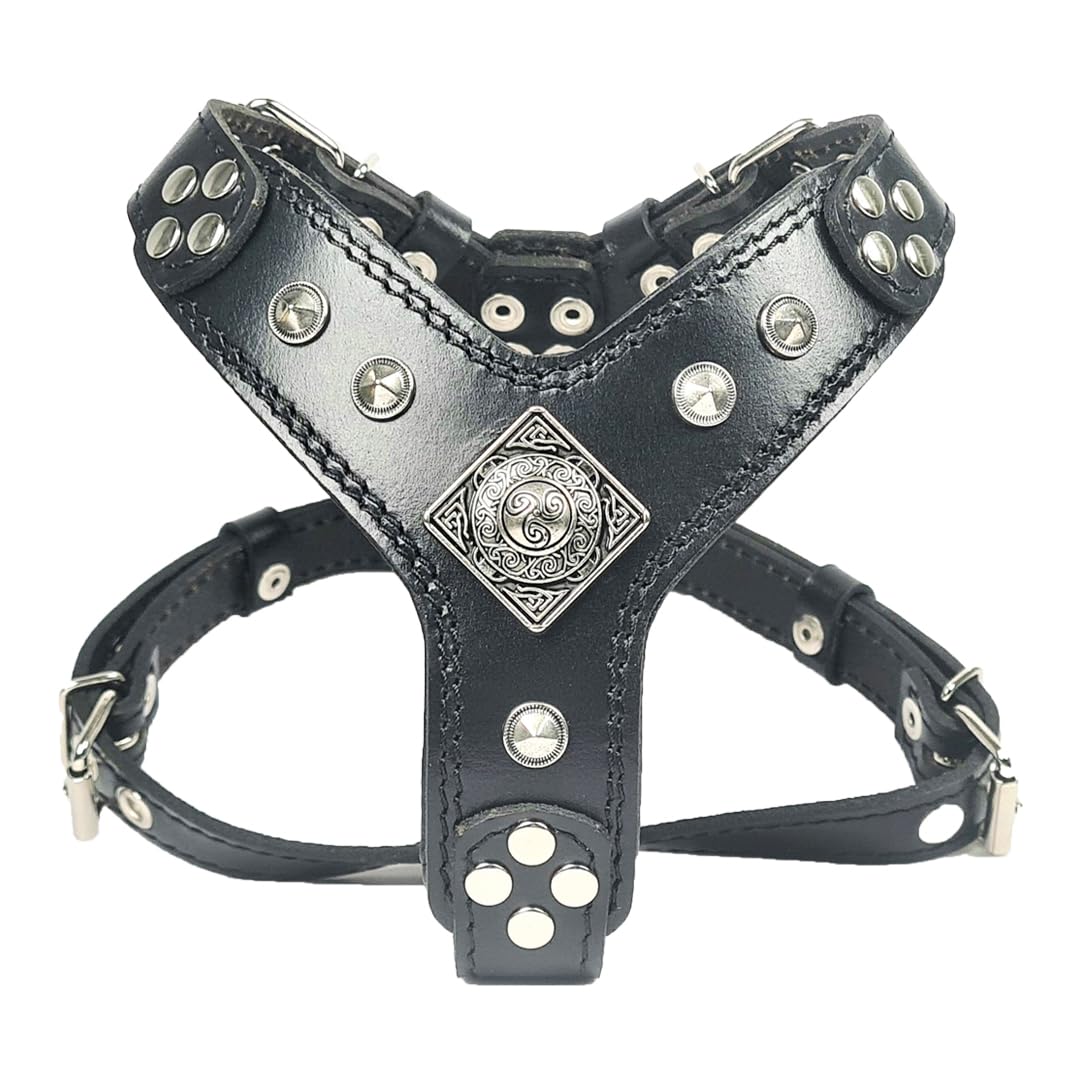 Bestia EROS - Arnés de piel para perros de razas pequeñas, acolchado, hecho a mano en Europa (negro/negro)