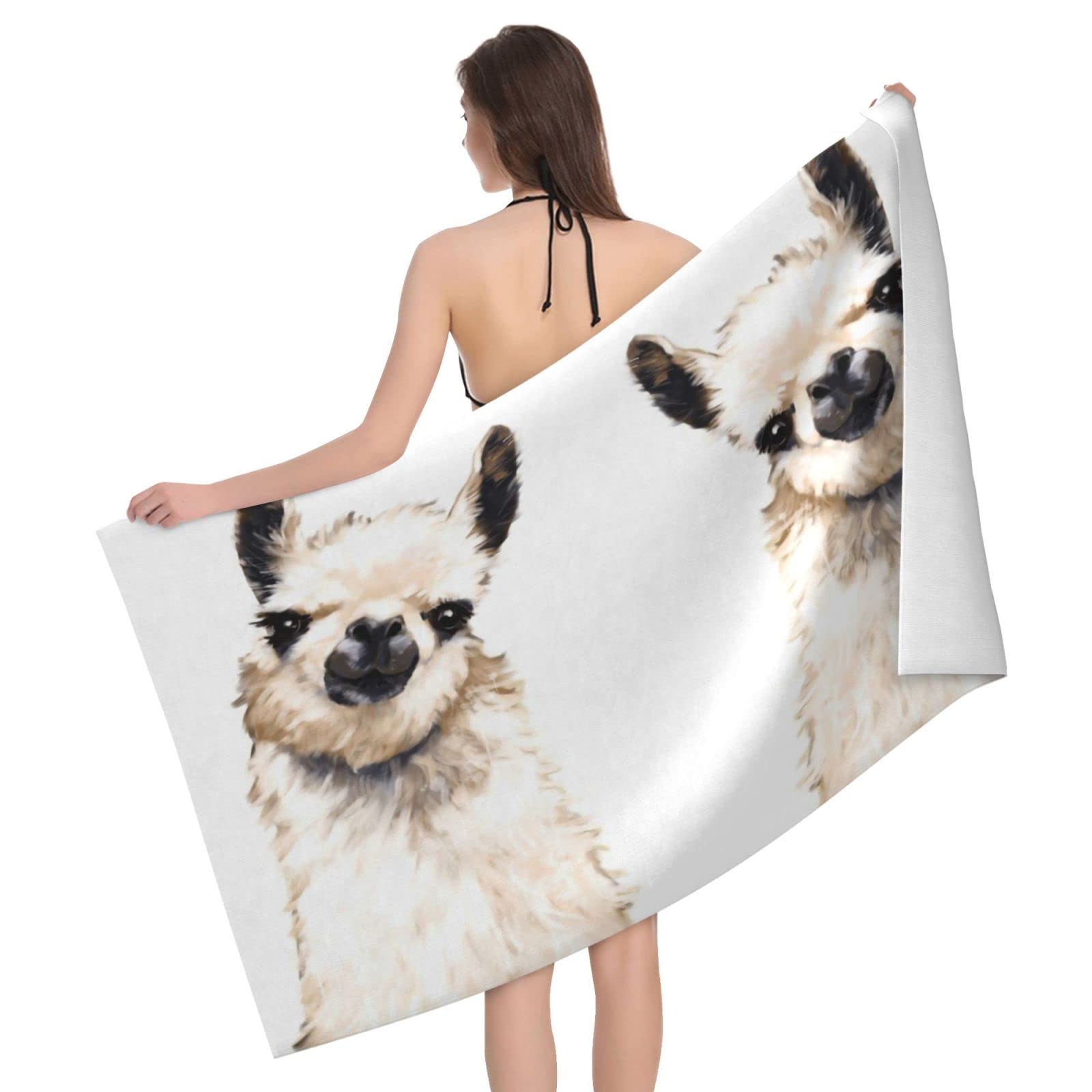 Lawenp Llama Beach Towel, Lightweight Sand Free Quick Dry Microfiber Absorbent Bath Towel for Kids, Adults, Swimming, Bath, Yoga, Pool, Travel, Camping 32"X52"