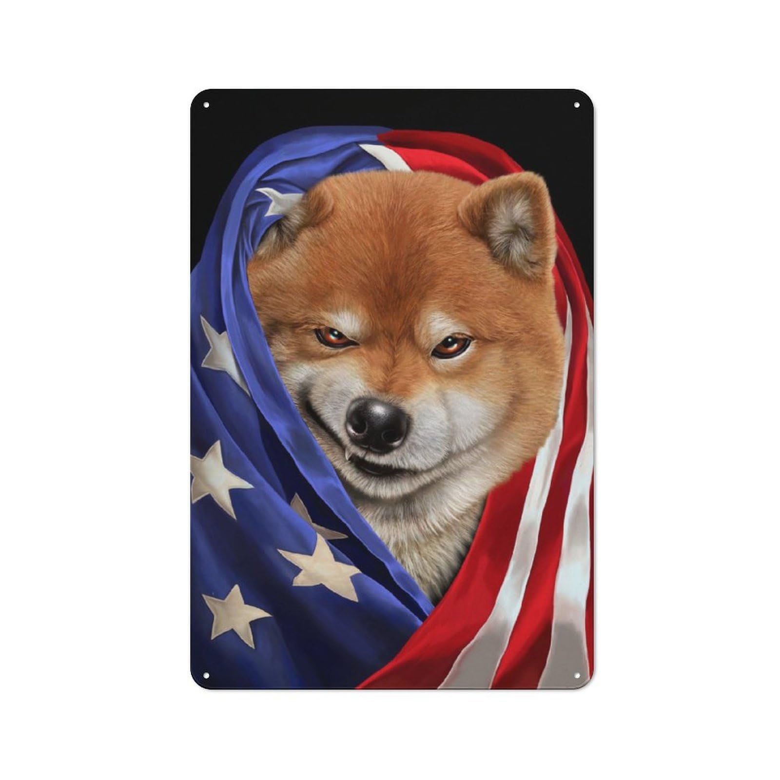 Junmoney Shiba Dog Usa Patriot Retro-Style Metal Plaque 30X20cm For Kitchen Or Home Bar, Gift For Home Bar Enthusiasts During The Christmas Season