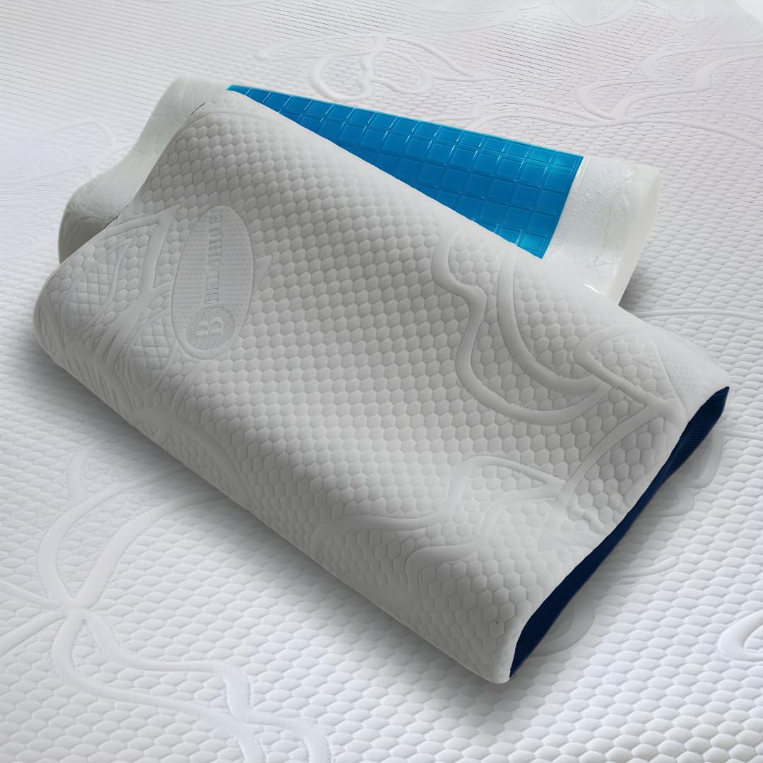 Bedshire Pillow - Par de almohadas cervicales, almohada ortopédica para cuello, de espuma viscoelástica HD, funda de algodón desenfundable con gel termorregulador y lados transpirables, 13 cm de