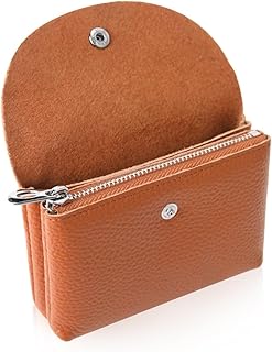 Portmonetka na monety, czarny skórzany portfel z zamkiem błyskawicznym, dwuwarstwowa torebka na karty dla mężczyzn i kobiet, smukły portfel organizer na pieniądze, Brązowy, 12x8.4x1.5cm