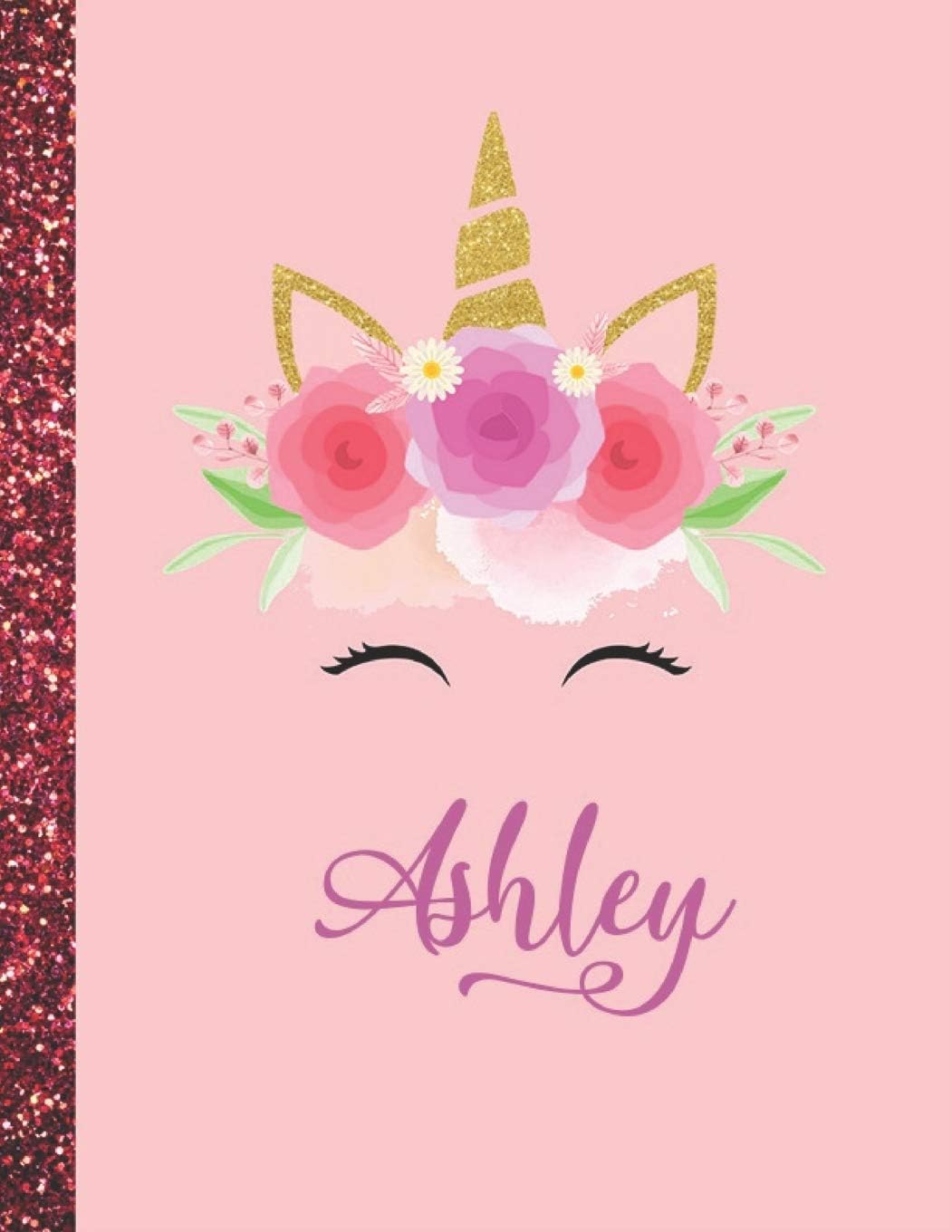 Ashley: Ashley Marble Size Unicorn SketchBook Personalized White Paper for Girls and Kids to Drawing and Sketching Doodle Taking Note Size 8.5 x 11