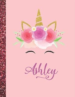 Ashley: Ashley Marble Size Unicorn SketchBook Personalized White Paper for Girls and Kids to Drawing and Sketching Doodle Taking Note Size 8.5 x 11