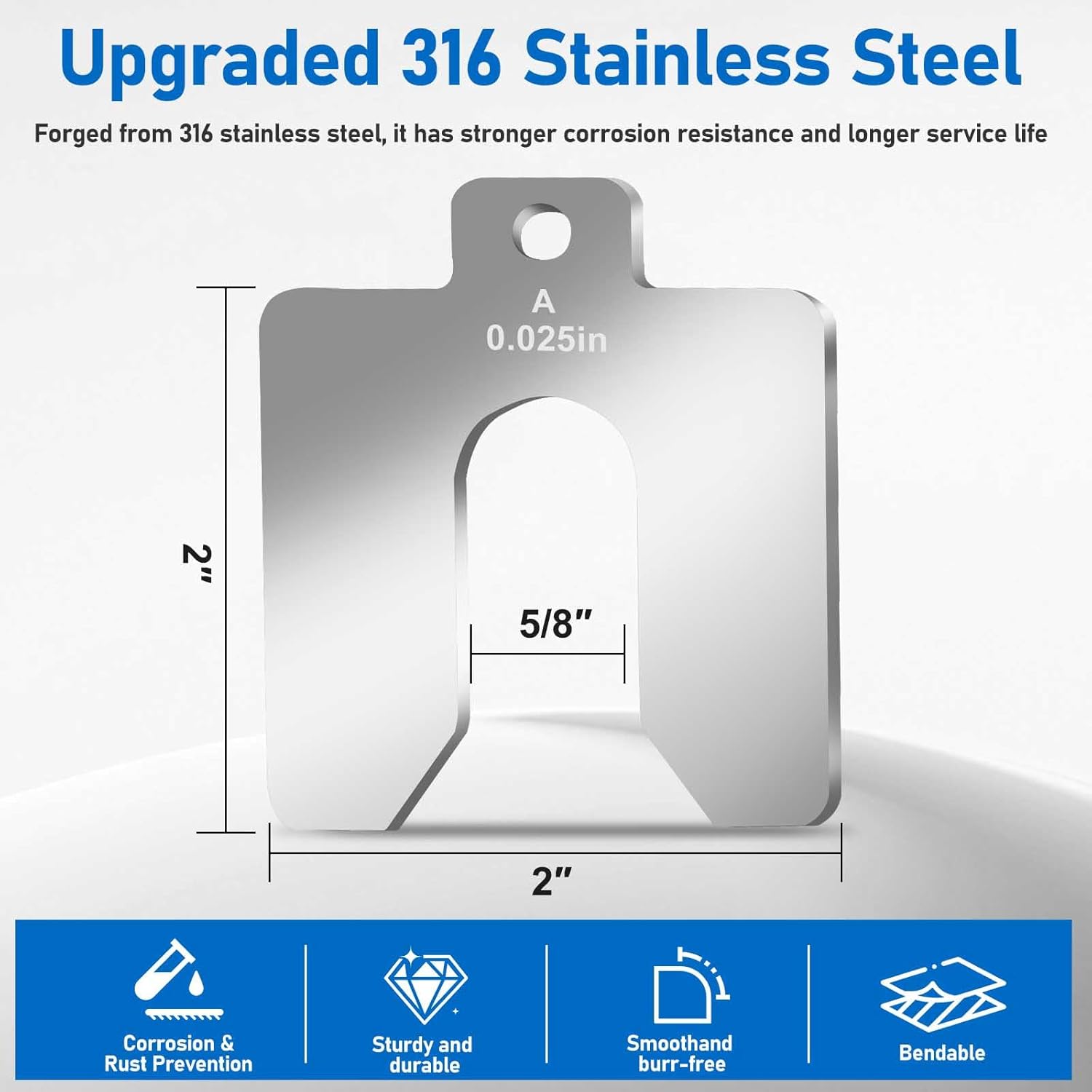 80 Piece Size A 2" x 2" Stainless Steel Slotted Shim Shop Kit with Box, 316 Stainless Steel Tool Crib Stock Kit, Metal Shims for Leveling, Starter Shim Stock Assortment Replacement Pack