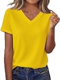 DANVOUY Womens V Neck Tees Casual Summer Solid T Shirts Short Sleeve Tops