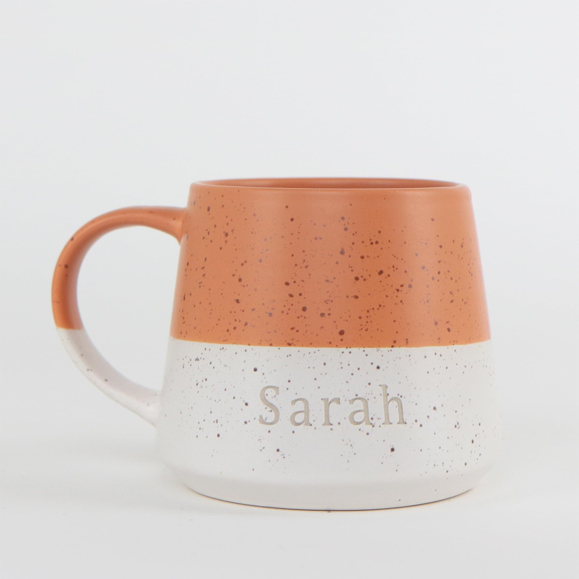 Personalised Two-Tone Ceramic Coffee Mug, 370ml Stoneware, Laser Engraved Names, Speckled Dipped Design, Microwave and Dishwasher Safe, Perfect for Family Gifts (Burnt Orange)