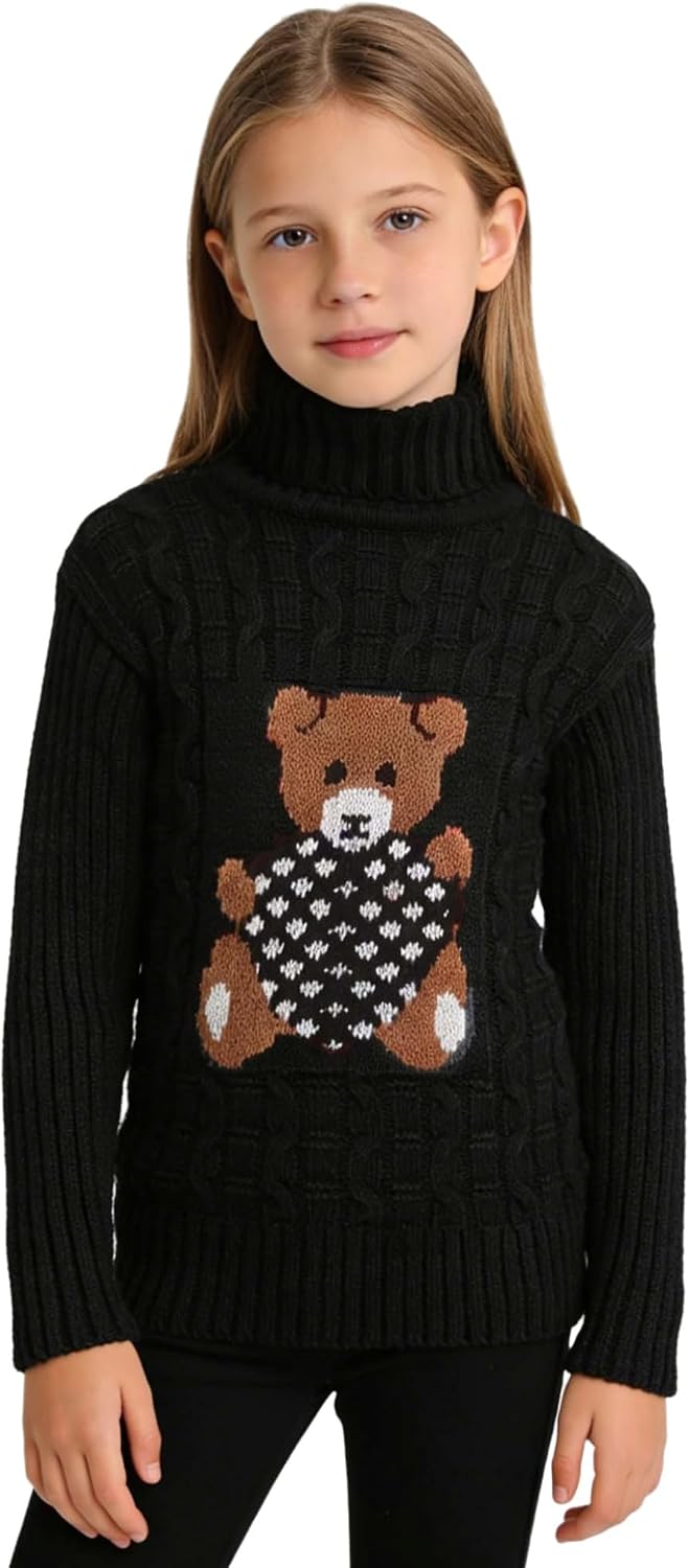 Kid Animal Sweater Knit Long Sleeve High Neck Cute Cartoon Bear Pattern Pullover
