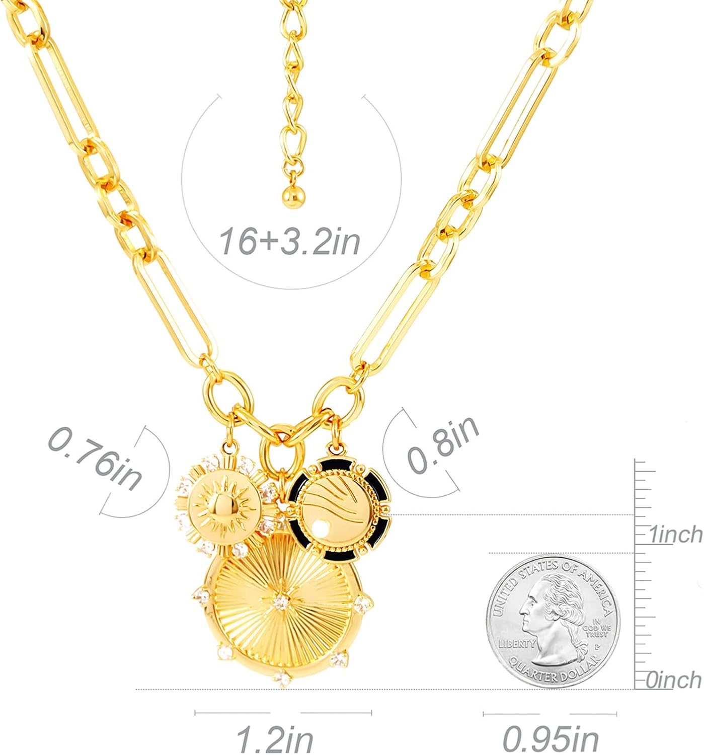 Sun Heart Necklace for Women 18K Gold Plated Heart Pendant Necklace Chunky Chain Choker Necklaces Hip Hop Charm Necklaces Trendy Unisex Jewelry - Image 7