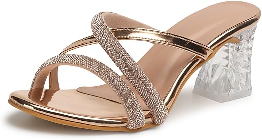 XE Looks Women’s Fashion Sandals | Faux Leather Comfortable and Stylish SlipOn Heel | For Wedding Occasion 3 Inches Heel | For Women & Girls