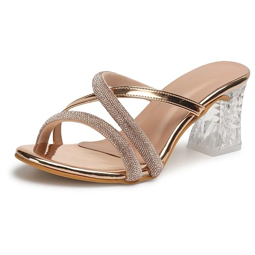 XE Looks Women's Fashion Sandals | Faux Leather Comfortable and Stylish SlipOn Heel | For Wedding Occasion 3 Inches Heel | For Women & Girls