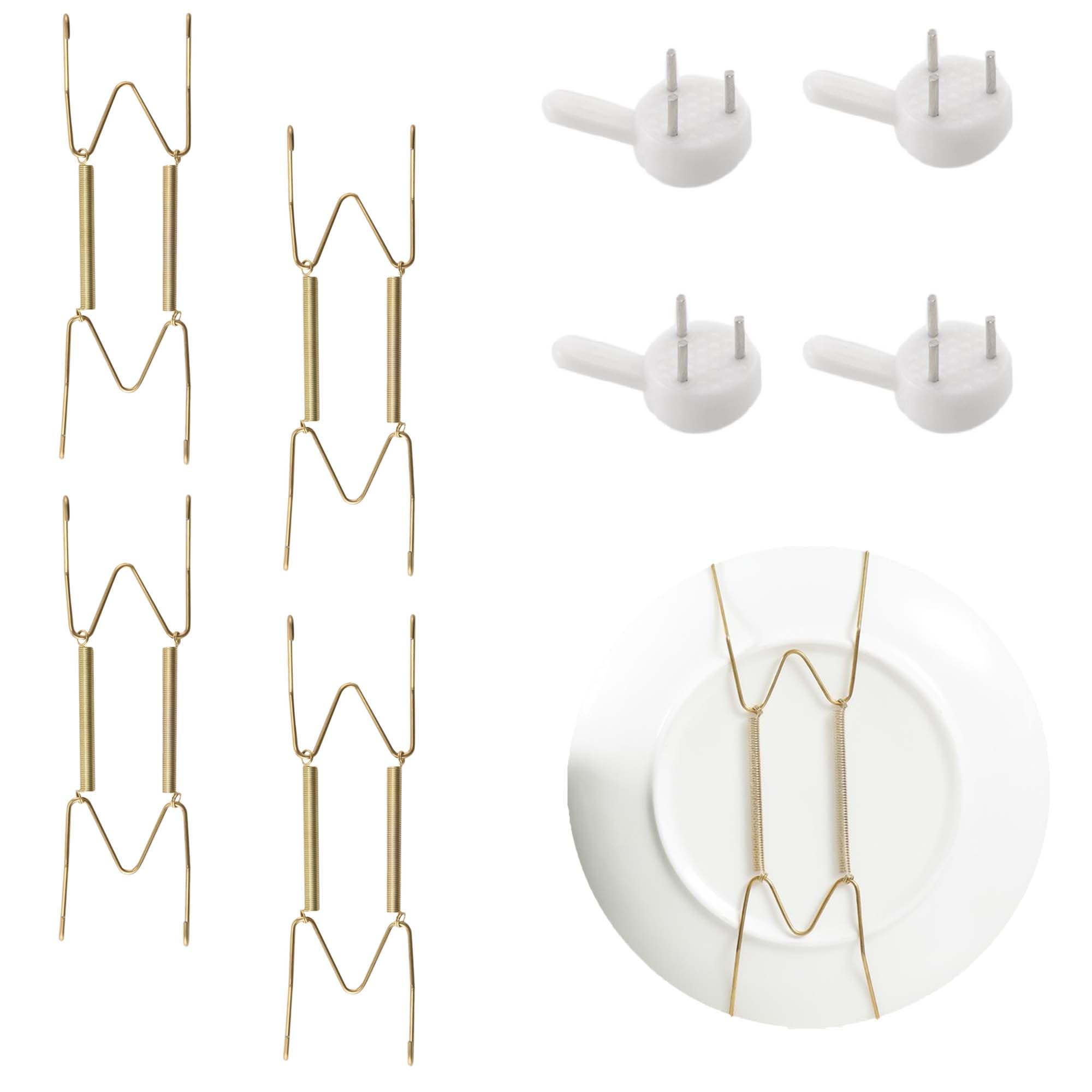 4 Pcs Plate Hangers for Walls Invisible Wall Plate Hangers Stainless Steel W Shaped Spring Adhesive Plate Hangers Decorative Plate Wall Mount Hooks for Decorative Plates and Art (8 Inch)