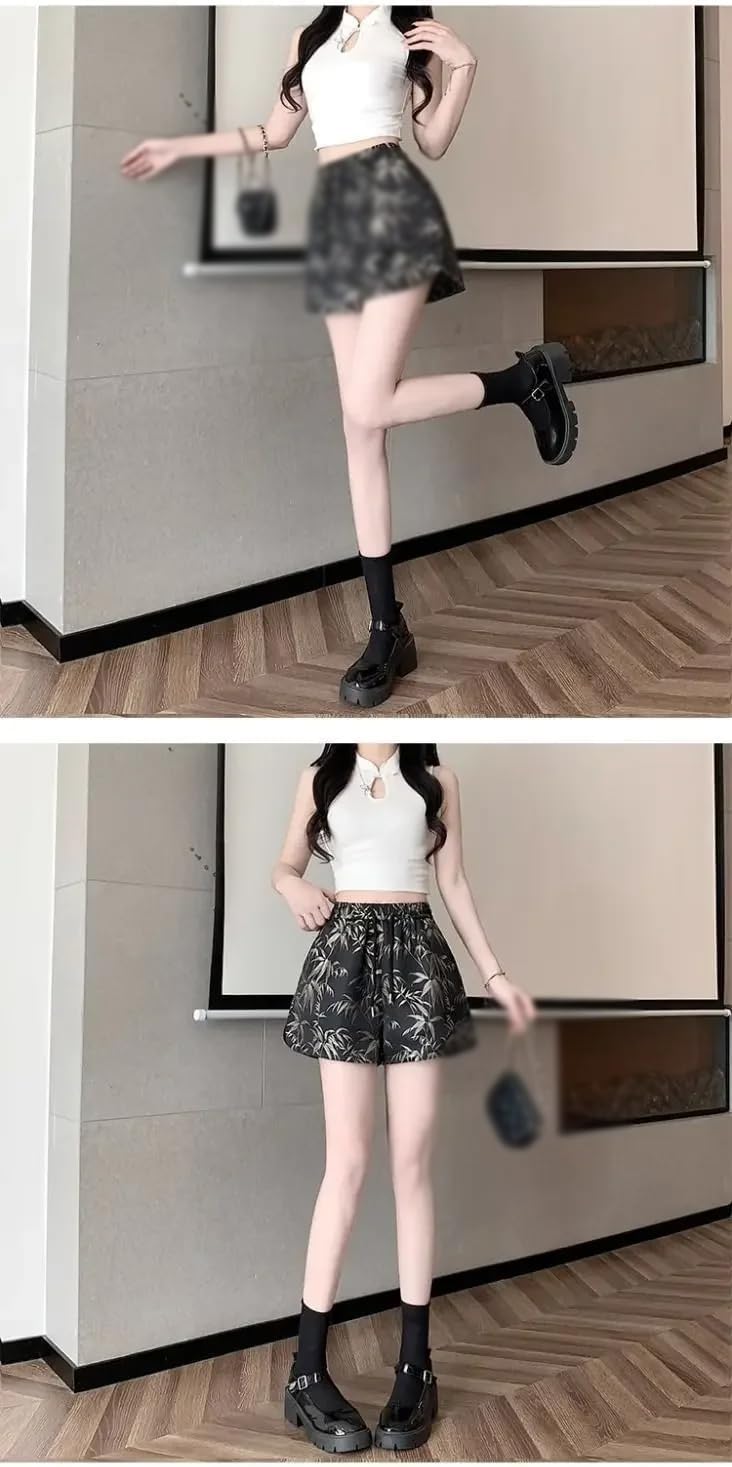 Women's Chinese Style Wide Leg Shorts Loose Summer Pants